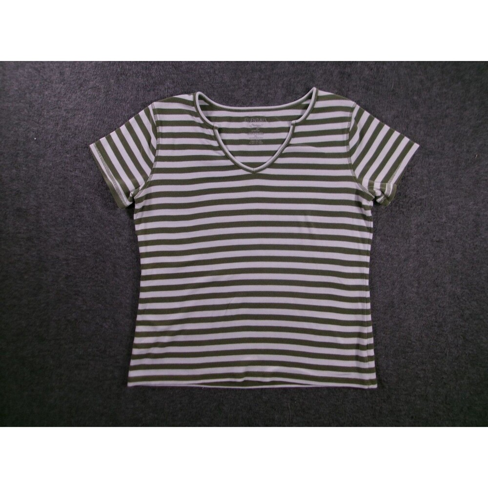 Essentials Maggie Shirt Womens XL Olive White Striped Short Sleeve Stretch Tee